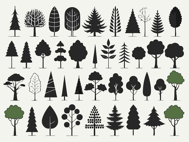 a collection of trees and shrubs with a white background
