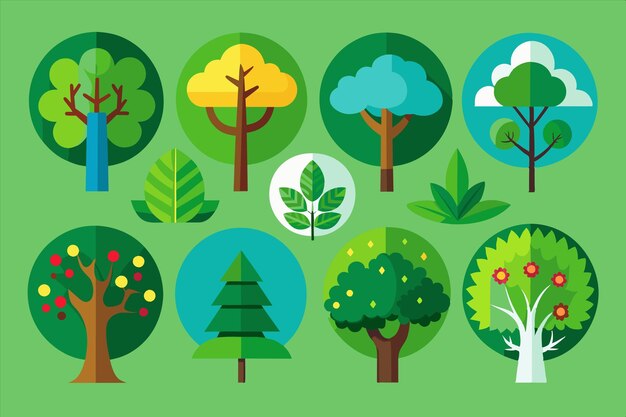 a collection of trees and shrubs with different colors