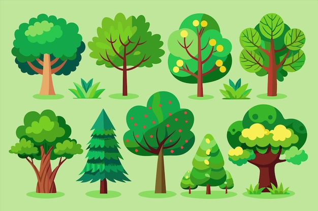 a collection of trees with different colors and shapes of different shapes