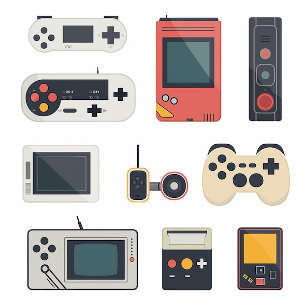 a collection of video game controllers including one that says  the other is a video game