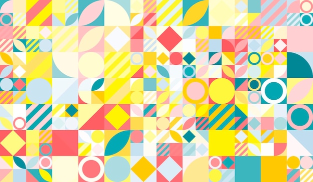 A colorful background with a pattern of circles and a red circle.