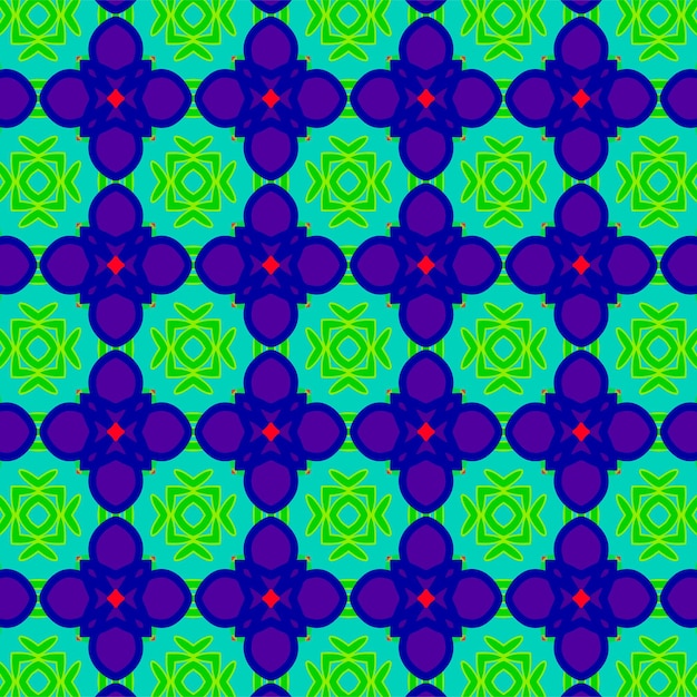 a colorful design with a green and purple flower pattern background