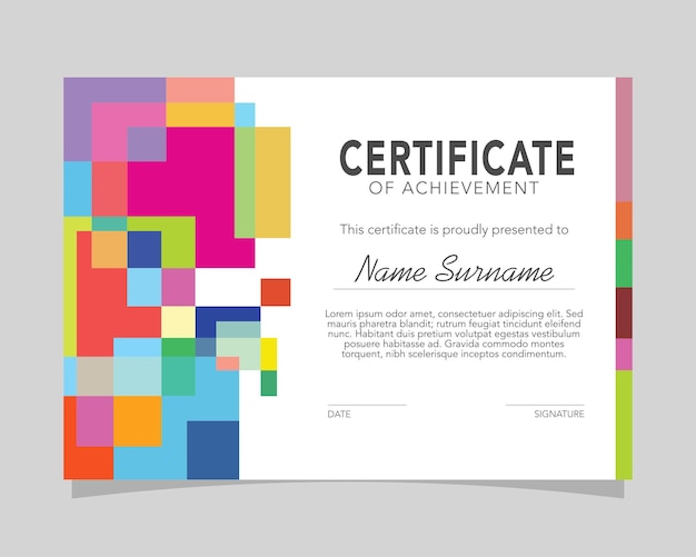 a colorful piece of paper with the name certificate on it