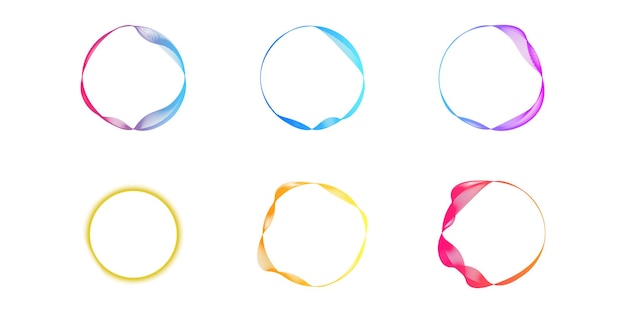 A colorful round frame featuring wavy lines