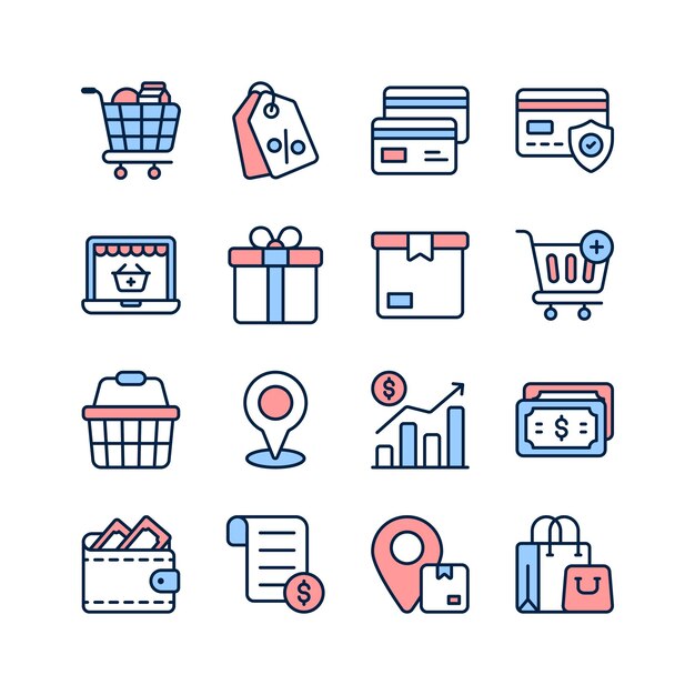 a comprehensive set of icons representing various aspects of online shopping and ecommerce