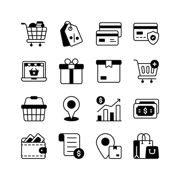 a comprehensive set of icons representing various aspects of online shopping and ecommerce