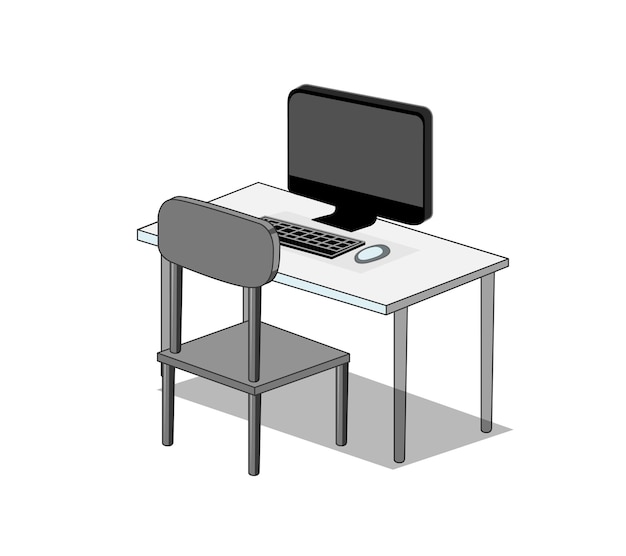 a computer monitor is on a white table with a black keyboard on it