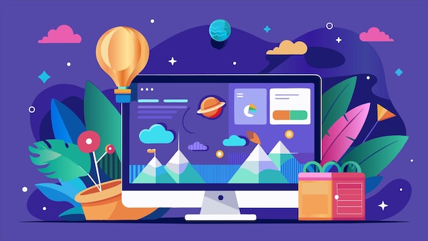 a computer screen with a space station and a space station with stars on it