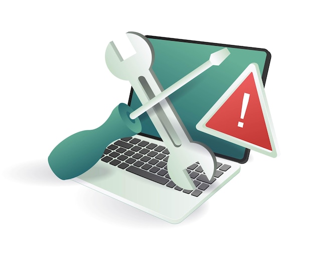 a computer screen with a warning sign on it