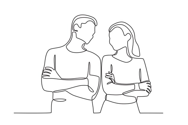 A couple taking a photo looking at each other Couple oneline drawing