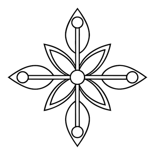 a crossshaped ornamental pattern featuring a tiny circle in the center and simple straight lines