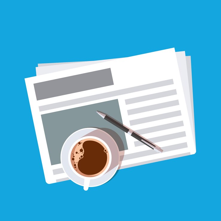 Vektör a cup of coffee and a pen on the newspaper.