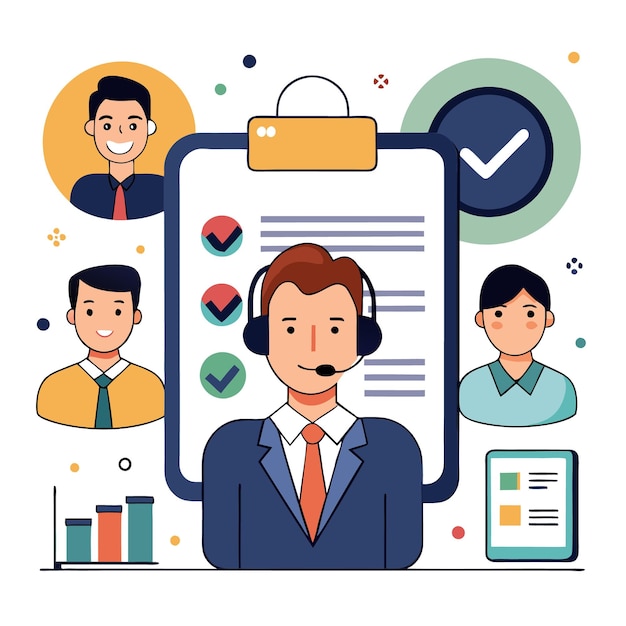 A customer service representative with a headset answering questions and providing support to customers