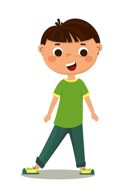 A cute boy character in jeans and a fulllength green Tshirt Vector illustration isolated on a white