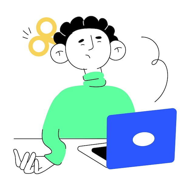 A doodle mini illustration depicting exhausted employee