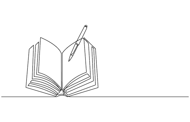a drawing of a book with a pen in the middle of it