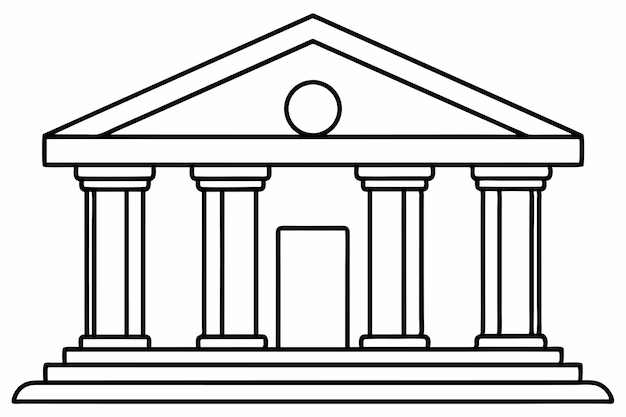 a drawing of a building with columns and a circle on the top