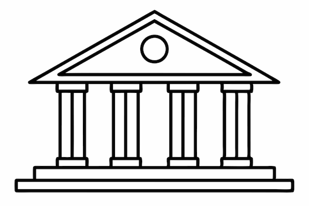a drawing of a building with columns and a circle on the top