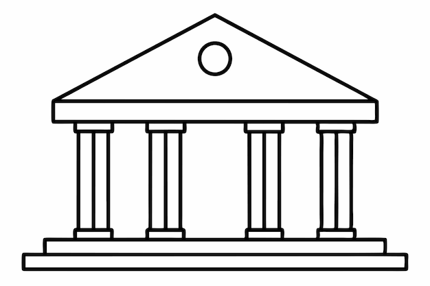 a drawing of a building with columns and a circle on the top
