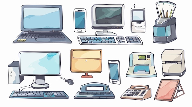 a drawing of a computer and a computer screen with a picture of a computer and a keyboard