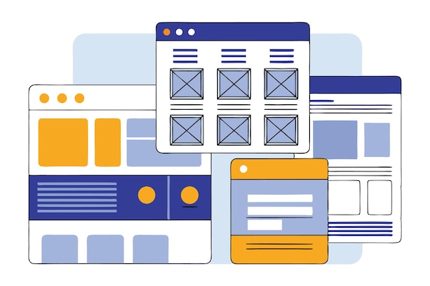 a drawing of a computer with a blue and orange design