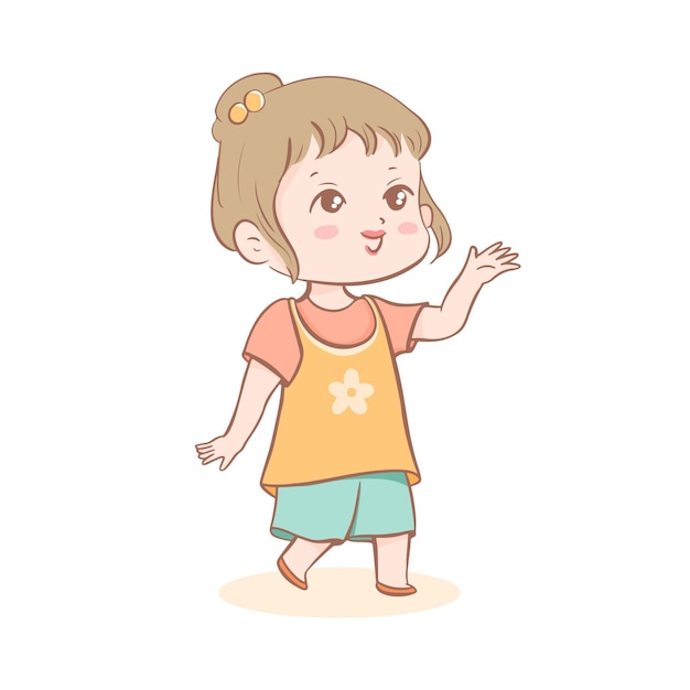 a drawing of a little girl with a flower on her shirt