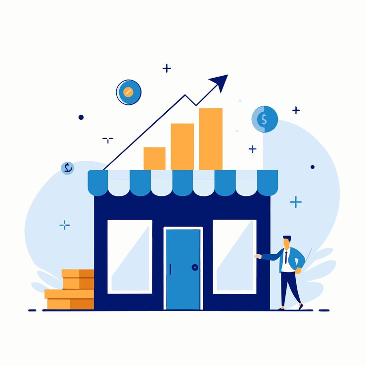 Vektör a drawing of a man walking up a building business illustration
