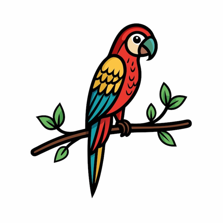 Vektör a drawing of a parrot on a branch
