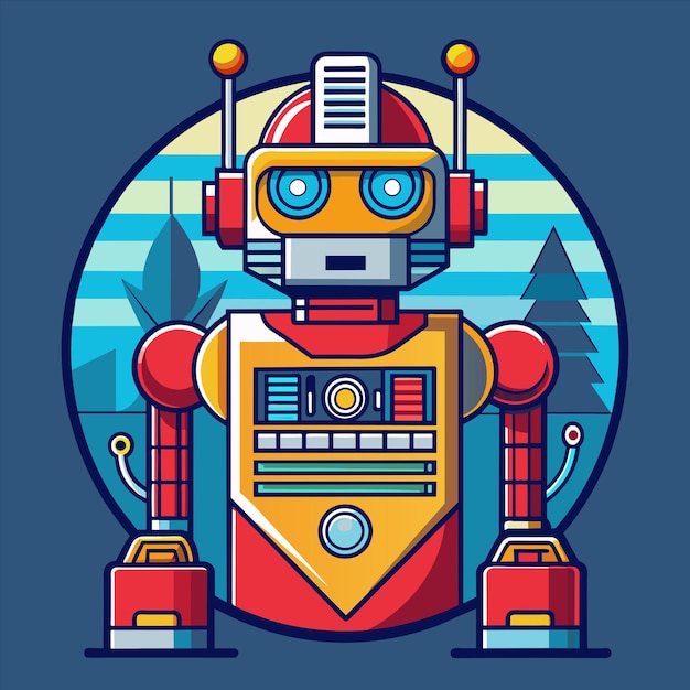 a drawing of a robot with a blue background and a blue background with a blue background