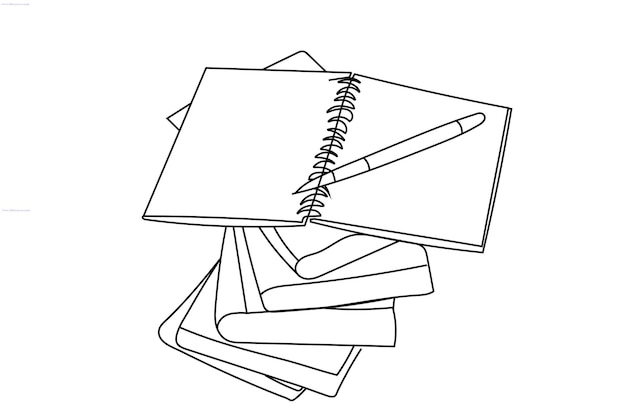 a drawing of a stack of notebooks with a pencil in the middle