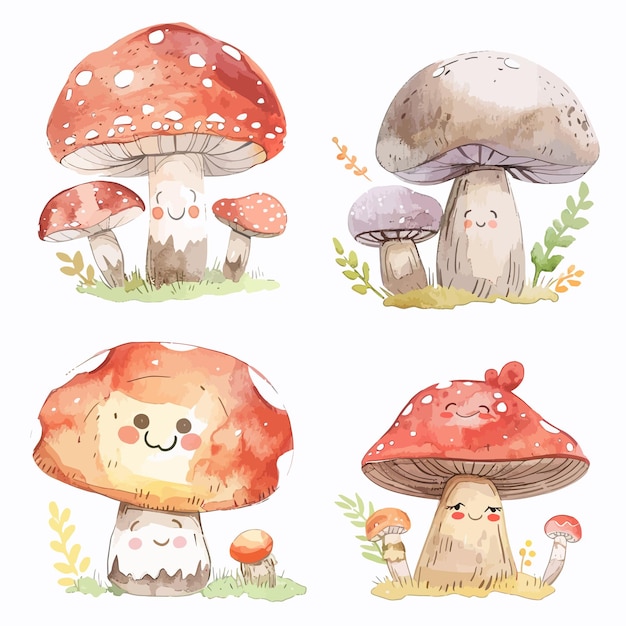 a drawing of mushrooms and mushrooms with a face and a mushroom