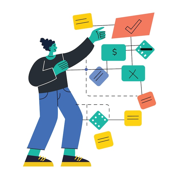 A flat illustration of a person planning tasks