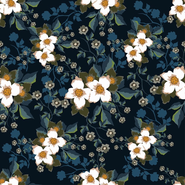 a floral pattern with white flowers and green leaves