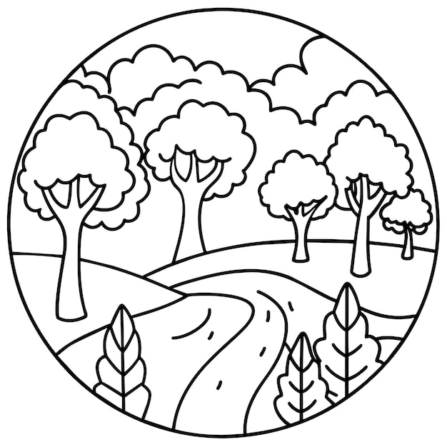 a forest with trees and a white background with a girl sleeping in it