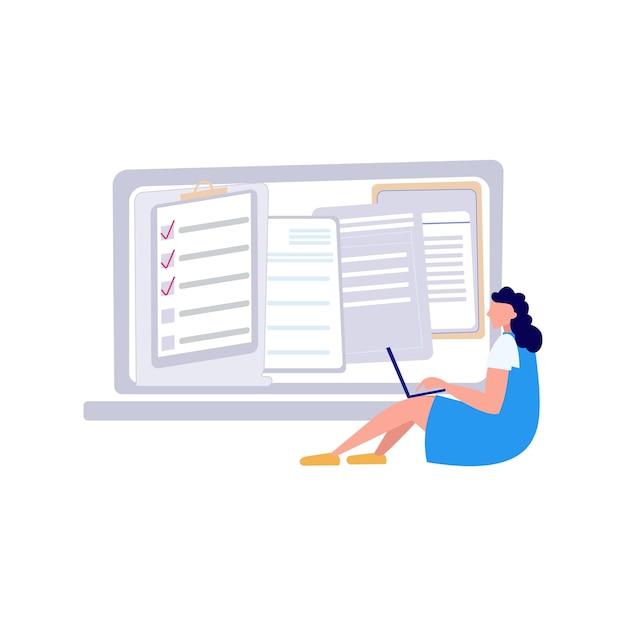 a girl is working on a laptop on online content