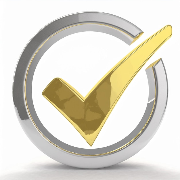 a gold tick is placed on a white background with a gold tick on it