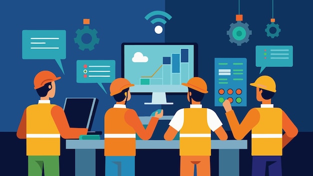 A group of engineers surrounded by computer screens yzing data and adjusting settings on industrial