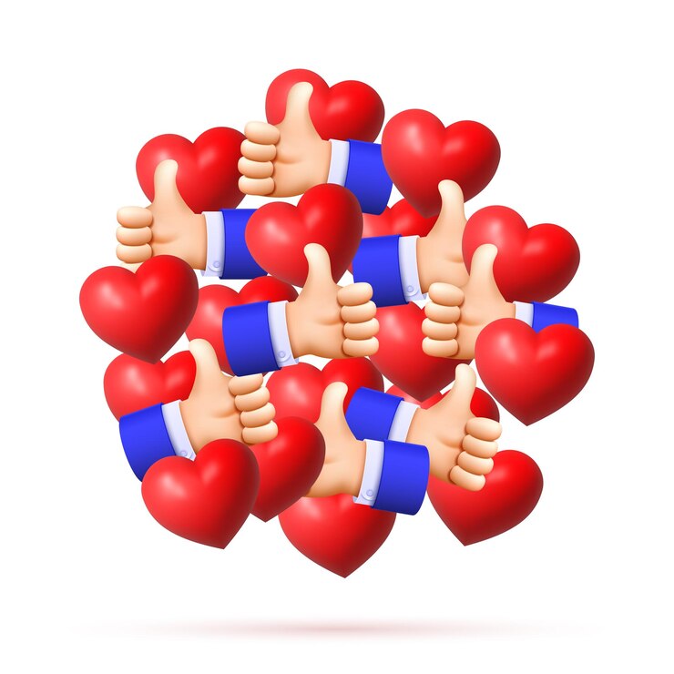 Vektör a group of flying hearts and thumbs up or a lot of likes