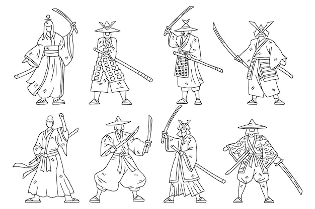 a group of men dressed in traditional japanese clothing are holding swords