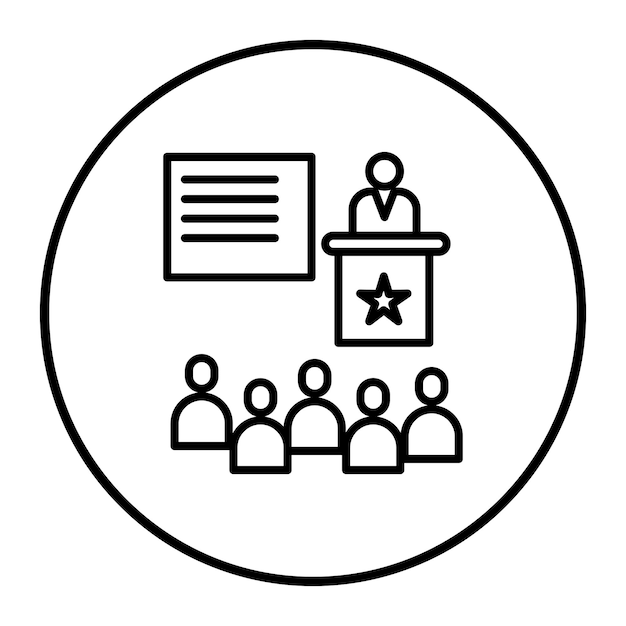 a group of people in a meeting with a man standing behind them