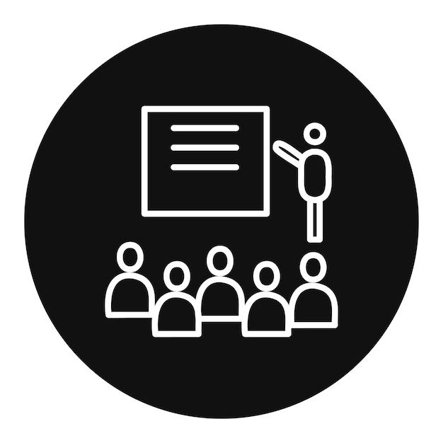 a group of people in front of a black circle with a white background
