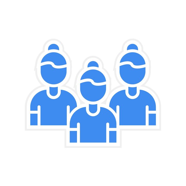 a group of people with different colored characters in blue and white