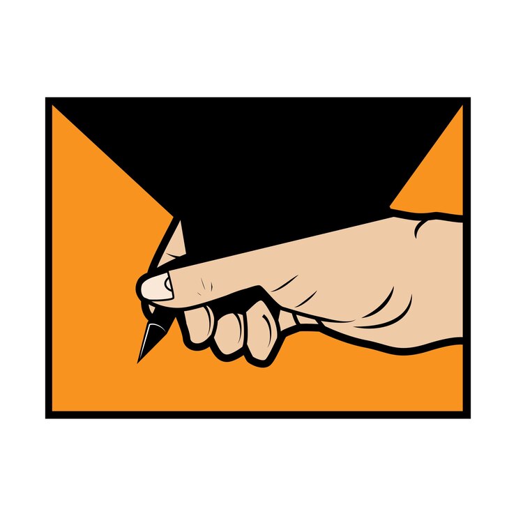 Vektör a hand holding a pen and writing on an orange background