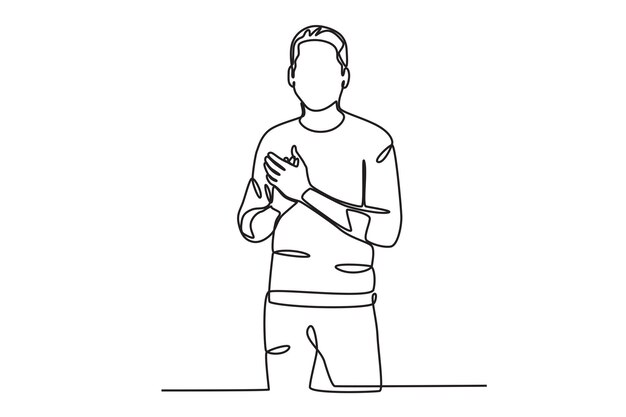 A happy man clapped his hands Applause oneline drawing