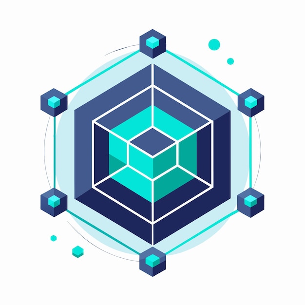 a large cube enclosed by multiple smaller cubes representing an abstract concept related to blockchain technology an abstract representation of blockchain technology in a minimalist style