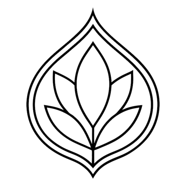 A leafshaped line art design with a simple outline and a central vein running through the middle