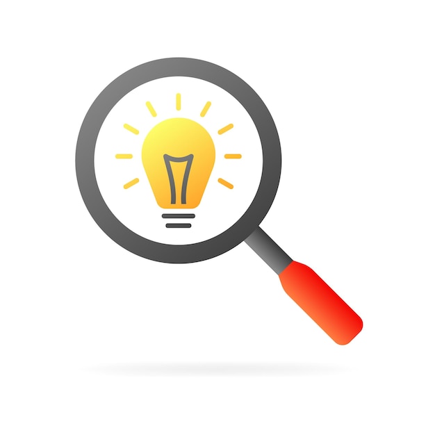 a light bulb inside a magnifying glass flat color search for ideas burning lamp magnifying glass vector icon
