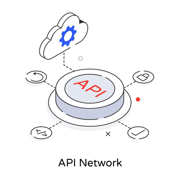 A line isometric icon of api network