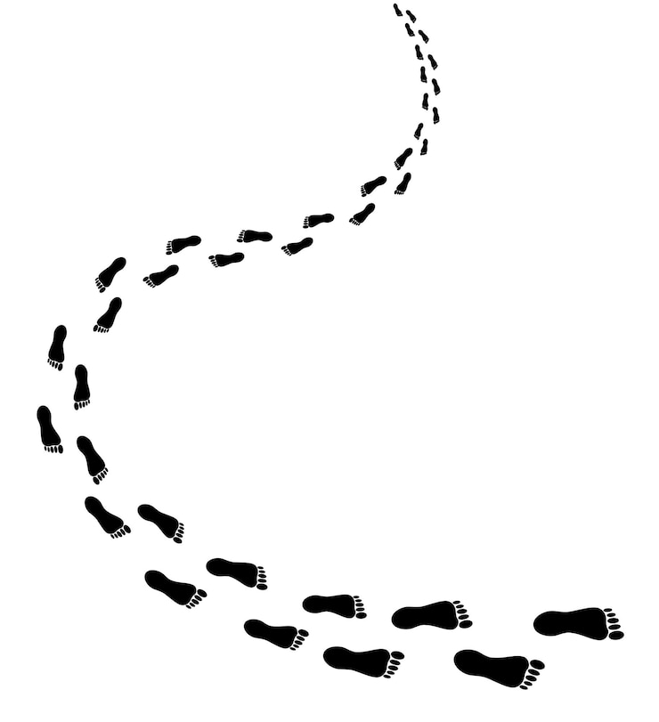Vektör a line of footprints that are black and white