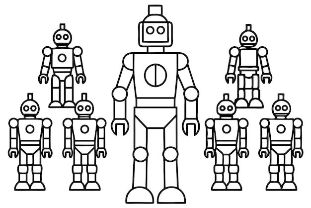 a line of robots with one that says robot
